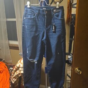 Express Womans Distressed Dark Blue Boufriend Jeans
